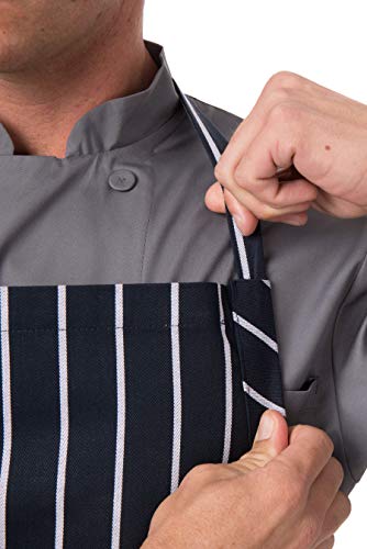 Unisex English Chef Apron (Navy W/ Chalk Stripe)