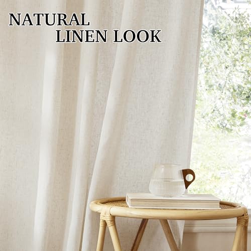 Linen Semi Sheer Curtains for Bedroom Living Room 95 inches Long (H - Natural Beige / 52"W x 95"L (Pack of 2))
