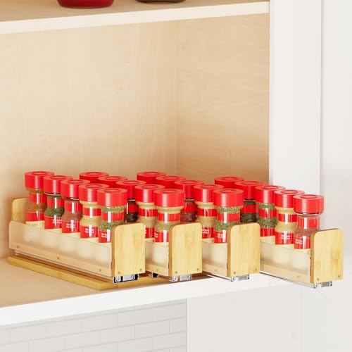 Bamboo Pull Out Spice Rack Organizer for Cabinet (10.1" Wide, 4 Drawers(2" Wide), 1-Tier / Natural)