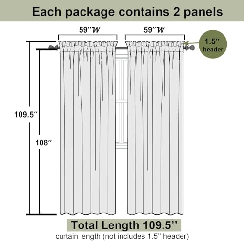 White Sheer Curtains 108 Inches Long 2 Panels (White / 59"W x 108"L (Pack of 2))