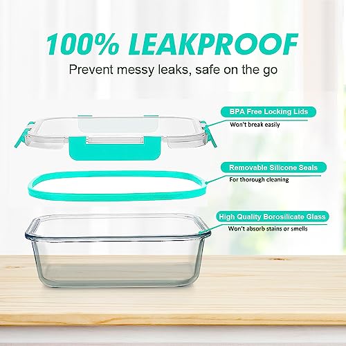 12 Packs Glass Food Storage Containers Set with Lids (Green / 24 Pieces)