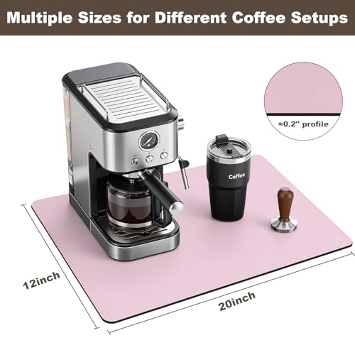 Coffee Mat Absorbent Dish Drying Mat for Kitchen Counter (Pink / 12" x 20")