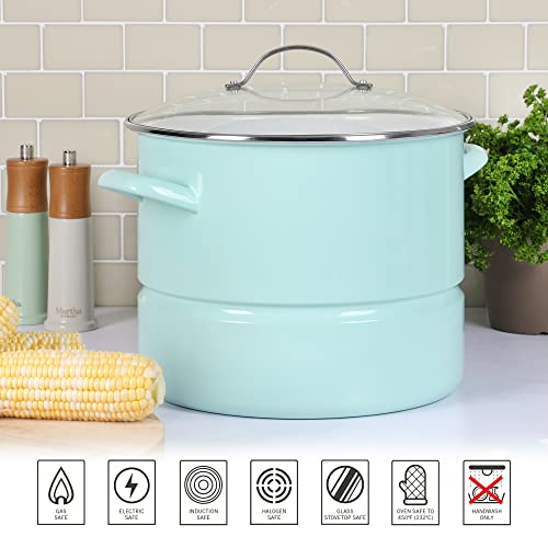Thayer 16 Quart Enamel On Steel Scratch Resistant Steamer Stock Pot w (16.9 Quarts / Martha Blue)