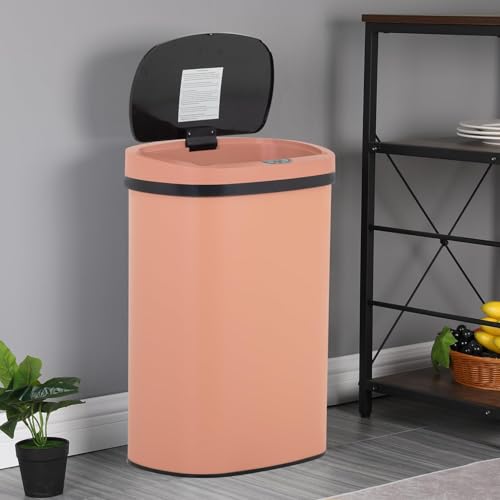 13 Gallon Stainless Steel Trash Can with Lid (Stainless Steel / Pink)
