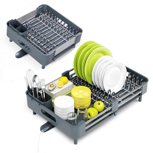 Extendable Stainless Dish Drying Rack for Kitchen Counter (Dark Slate Teal)