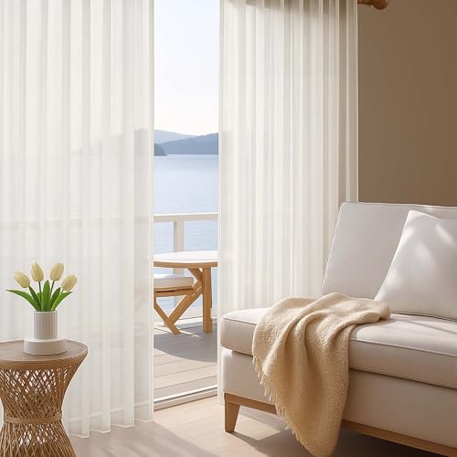 Ivory Sheer Curtains 90 Inch Long 2 Panels for Living Room 59" Wide (Ivory / 59"W x 90"L (Pack of 2))