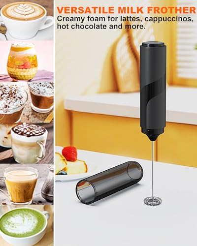Electric Milk Frother Handheld Foam Maker (Battery Black)