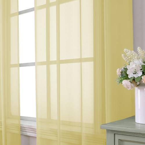 Yellow Sheer Curtains 45 Inch Length 2 Panels Set (42"W x 45"L (Pack of 2) / Yellow)