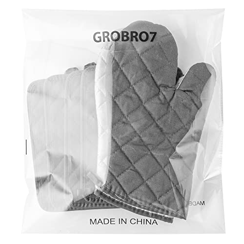 6Pcs Cotton Oven Mitts and Pot Holders Set Durable Hot Pads Machine Washable BBQ Gloves Heat Resistant Pocket Pot Holder with Hanging Loop for Safe Kitchen Baking Cooking Grilling Grey (Gray)