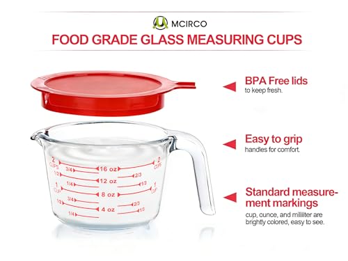 6 Pcs Glass Measuring Cups with Lids Set (1-Cup)