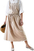 Women Cotton Linen Cross Back Apron with Pockets for Gardening Works Pinafore Dress (Wheat)
