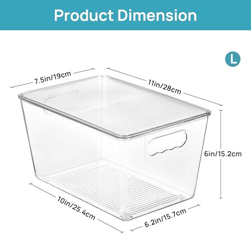 2 Pack Clear Stackable Storage Bins with Lids and Handles (L( 11"L x 7.5"W x 6"H))