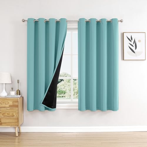 100% Blackout Curtains for Bedroom 63 Inches Long 2 Panels Set (52"W x 63"L (Pack of 2) / Aqua)