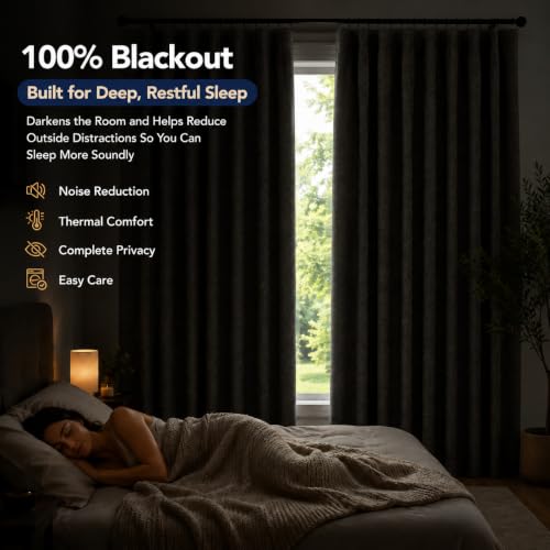 100% Blackout Linen Curtains for Bedroom Living Room 84 Inch Long (White/Linen Total Blackout / 52"W x 84"L (Pack of 2))