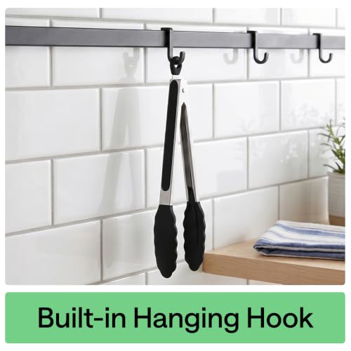 Stainless Steel Kitchen Tongs for Cooking (Black / 12" + 14")
