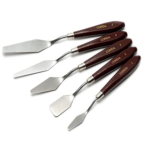 Palette Knife Painting Stainless Steel Spatula Palette Knife Oil Paint Metal Knives Wood Handle (5-Rot)
