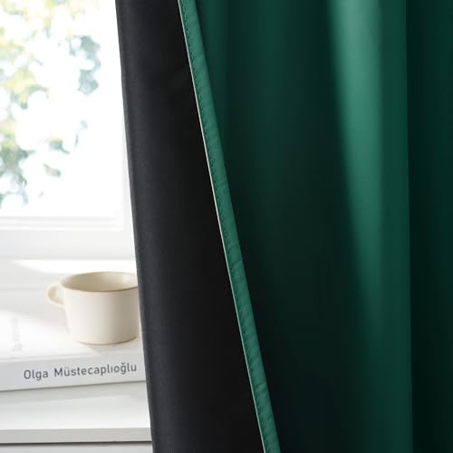 Bedroom Blackout Curtains 84 inches Long (100% Blackout - Dark Green / 42"W x 84"L (Pack of 2))