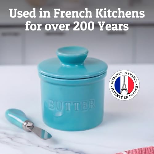 Large Butter Crock with Lid with Water Line (Turquoise / Large)