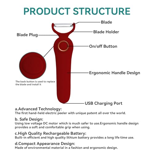 3-in-1 Electric Peeler | Auto Blade for Fruits/Vegetables (PL907-Red)