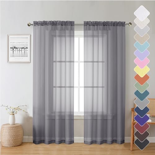 Charcoal Grey Sheer Curtain Panels 72 Inch Length (Charcoal Grey / 40"W x 72"L (Pack of 2))