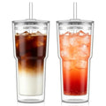 2PCS 20oz Double Wall Glass Tumblers with Lids and Straws