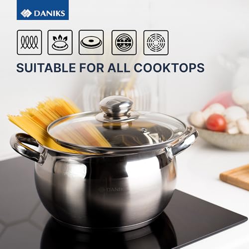 Classic 12 Piece Stainless Steel Cookware Set with Glass Lids (12-pcs Set)