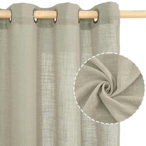 Oatmeal Sheer Linen Curtains 84 Inches Long for Living Room 2 Panels (52"W x 84"L (Pack of 2) / Oatmeal)