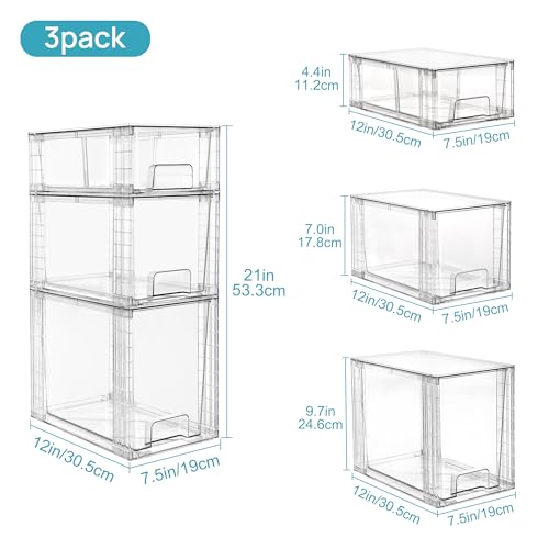 Clear Stackable Storage Drawers (2 Large+2 Medium+2 Small)