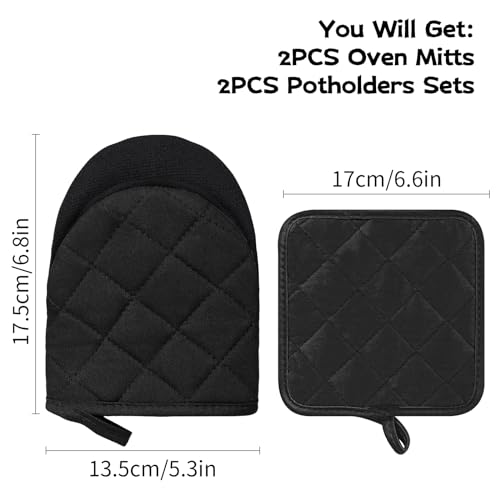 Oven Mitts and Pot Holders Set (Black / 4 Pieces Set)
