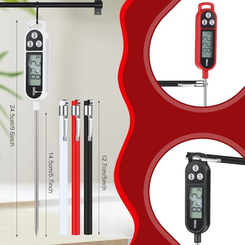 6 Pcs Food Thermometer Instant Read Probe BBQ (Black, White, Red)