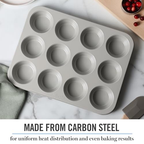 Gallen 12 Cup Nonstick Carbon Steel Muffin and Cupcake Pan (Cool Gray / 12 Cup Muffin Pan)