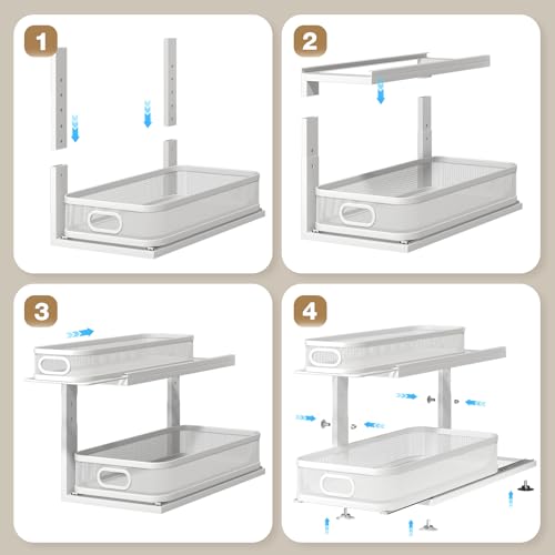 2 Pack 21IN Depth Under Sink Organizer With Next (White / 2 Pack-21"Dx12.4"-16.5"H)