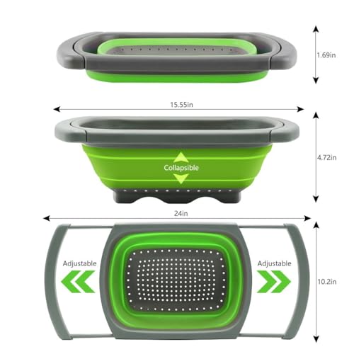 Collapsible Colander Strainer with Extendable Handles (Green)