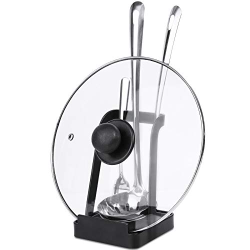 Versatile Pot Lid Ladle Holder Multipurpose Spatula Pad Book Cutting Board Spoon Rest Kitchen Utensils Drip Tray Washable Durable Stable Tack (Black / Medium)
