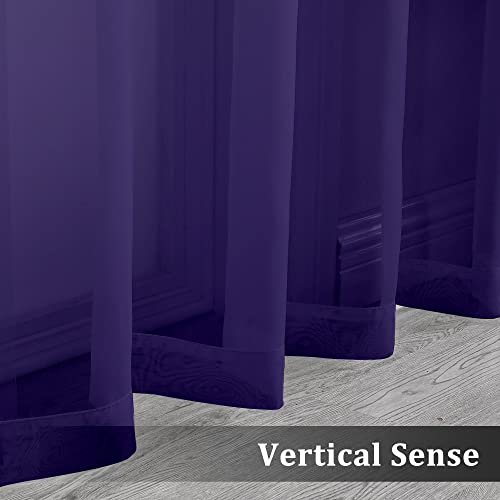 2 Pieces Sheer Curtains 96 Length Window Treatments (Purple / 42"W x 96"L (Pack of 2))