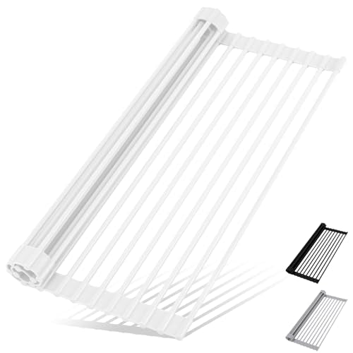 Roll Up Dish Drying Rack Over The Sink Kitchen Roll Up Sink Drying Rack Multipurpose Foldable Sink Drying Mat (White / Rectangle: 20.5" x 13")