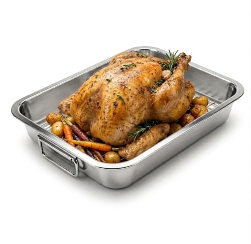 Stainless Steel Roasting Pan with Rack & Handles