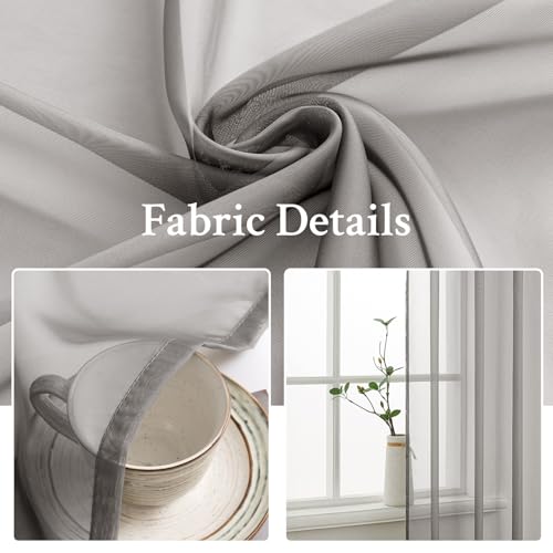 Grey Sheer Curtains for Living Room 2 Panels 54 X 84 Inches (Grey / 54"W x 84"L (Pack of 2))