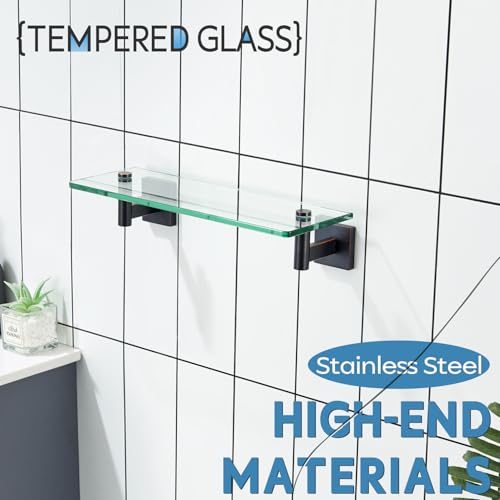Wall Shelves Bathroom Hardware Glass Floating Shelf 12 (Oil Rubbed Bronze / 12-Inch)