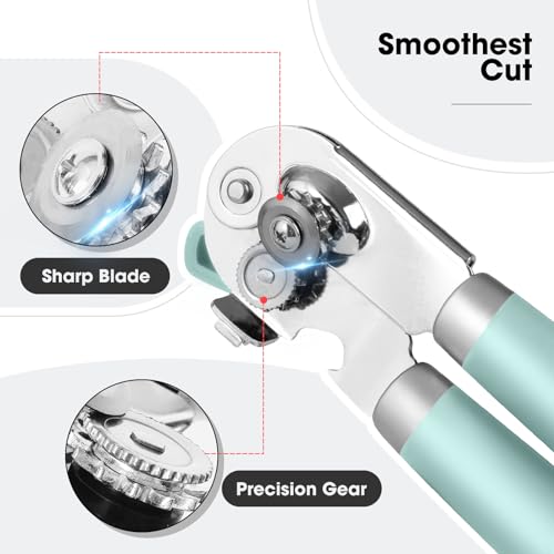 Heavy Duty Hand Can Opener Manual with Magnet Lid Remover (Mint)