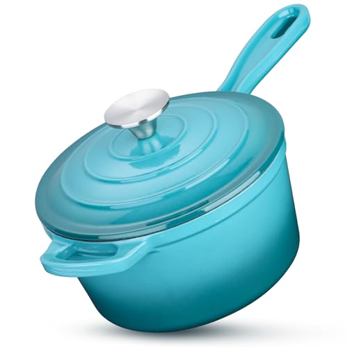 1 QT Cast Iron Saucepan (Peacock Green / 1 Quarts)
