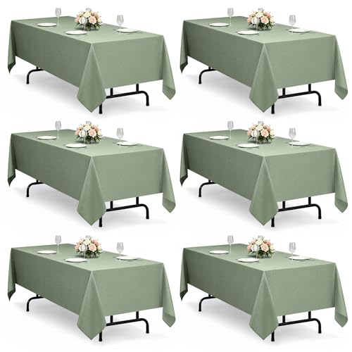 Linen Texture Table Cloths for 6 Ft Rectangle Tables (Sage Green / 102" x 60"-6 Pack)