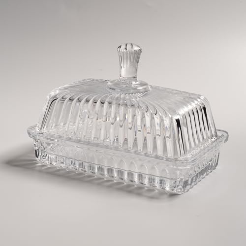 Clear Glass Butter Dish with Lid (long handle lid)