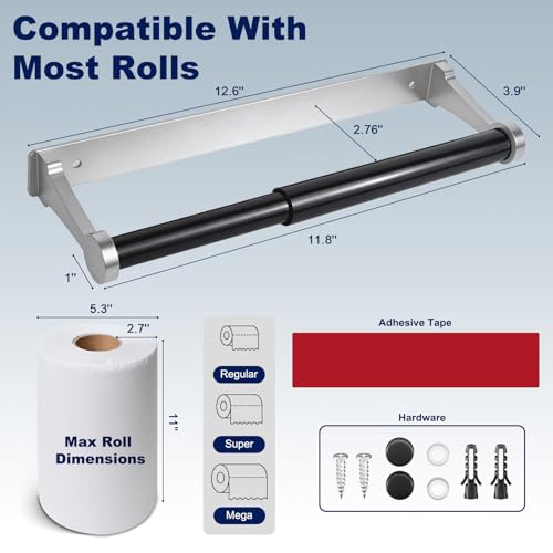 Paper Towel Holder Wall Mount Adhesive Paper Towel Holder Under Cabinet Toilet Roll Hanging Holders Rack for Kitchen Bathroom Garage Counter (Silver)
