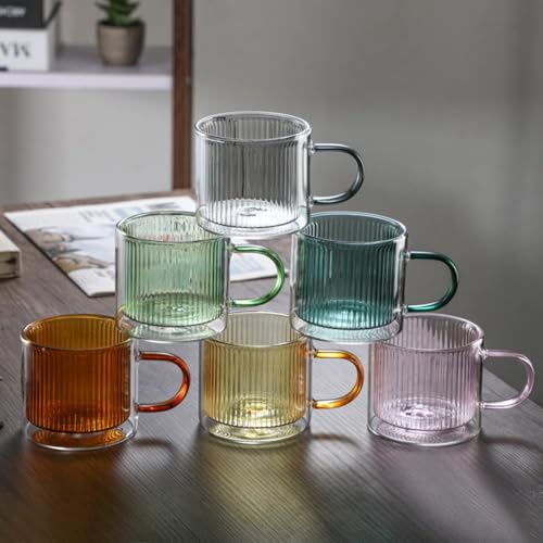 Double Wall Glass Coffee Mug with Handle (Gray)