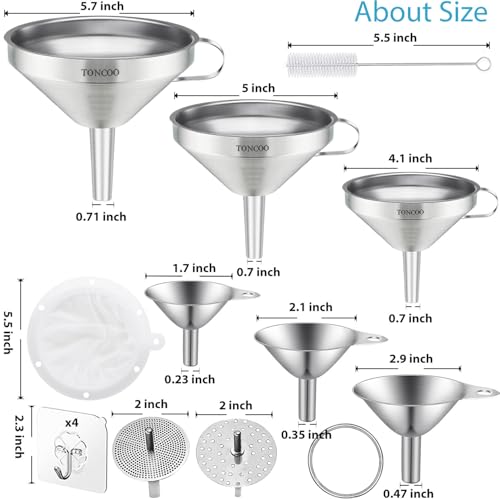 6 Pack Stainless Steel Funnels for Kitchen Use