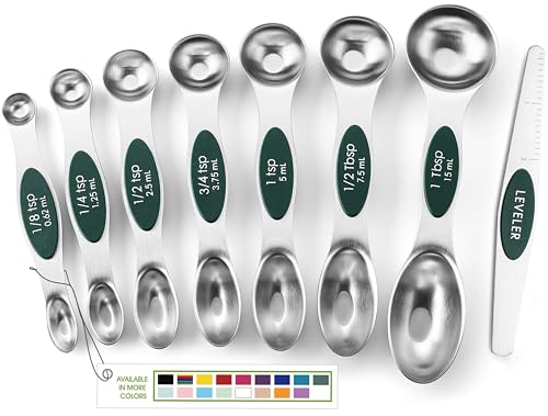 Stainless Steel Magnetic Measuring Spoons Set of 8 (Pine Green / 1-Pack)
