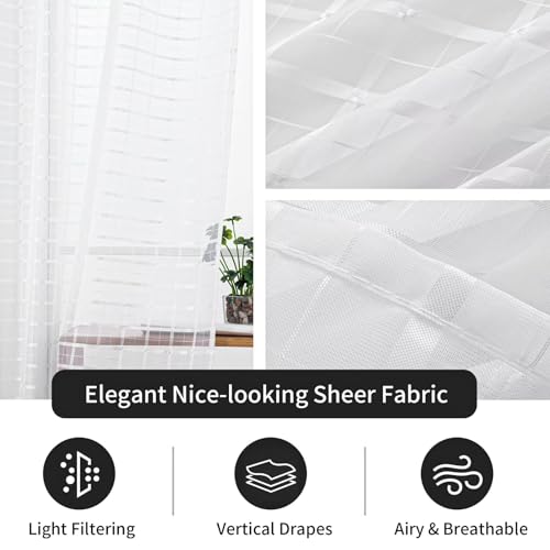 Check Sheer Curtains 108 Inches Long for Living Room (Check - White / 52"W x 108"L (Pack of 2))