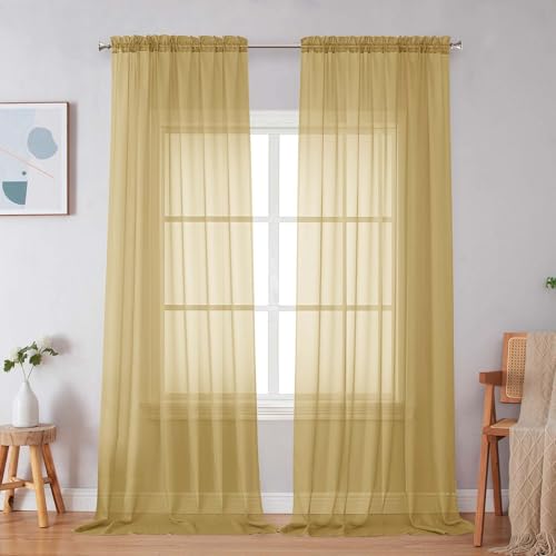 Gold Sheer Curtains 96 Inches Long (Gold / 59"W x 96"L (Pack of 2))