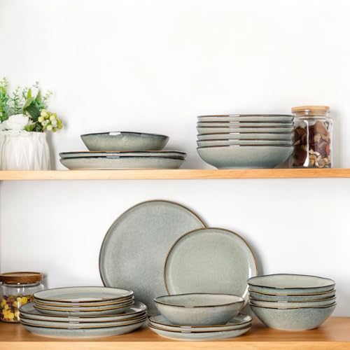 Ceramic Dinnerware Sets for 4 (Green Wheat / Service for 4(12Pcs))